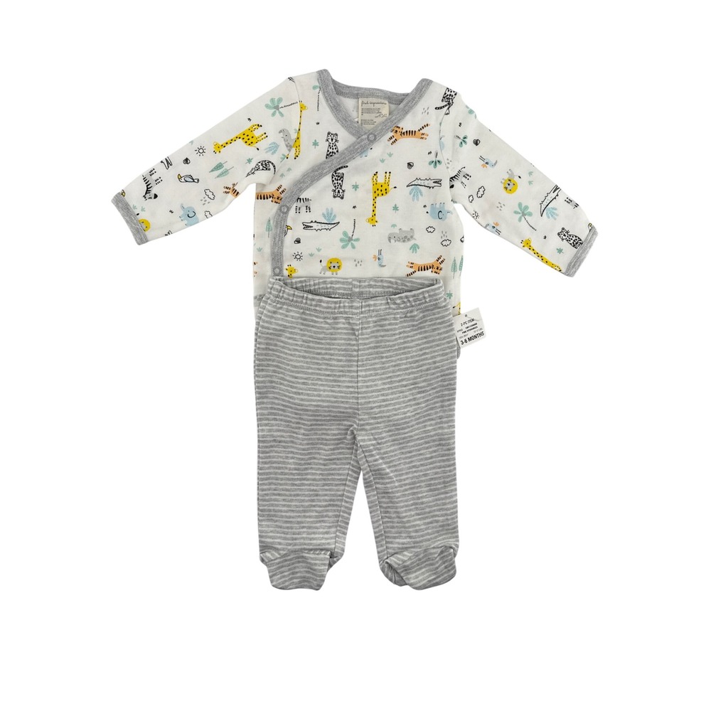 First Impressions Baby Safari Animal Bodysuit and Striped Footed Pants Set 3-6M